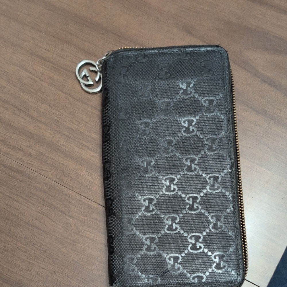 Gucci Black Monogram Zip Wallet
